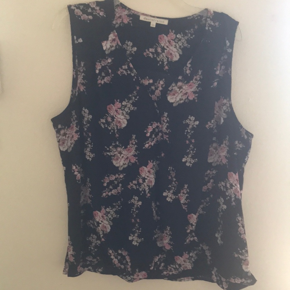 Daniel Rainn Navy and Pink Floral Blouse
